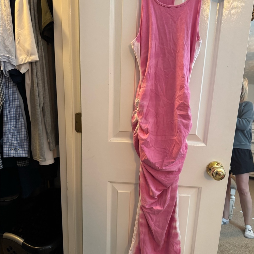 Michael Stars Los Angeles Midi Tank Dress Pink Tye Dye Small - Picture 3 of 7